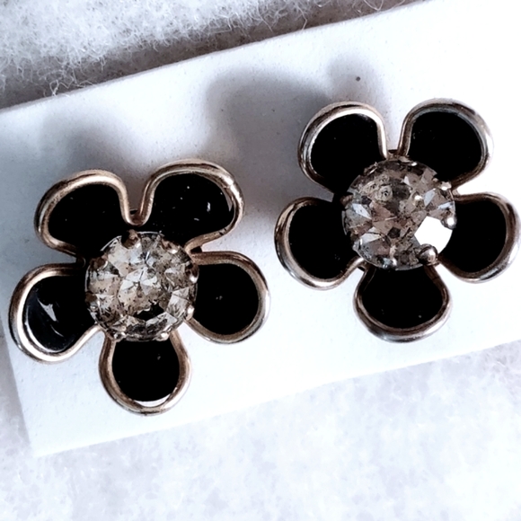 Scatter Pin Set Black Enamel Flower Rhinestone - Picture 5 of 11